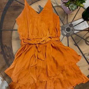 Orange Ruffle Romper Dress